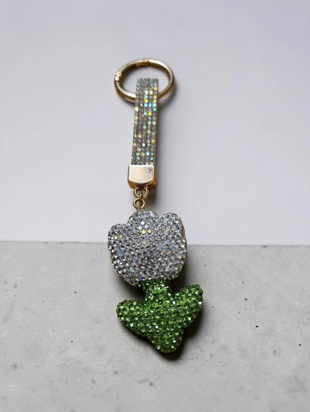 Sassified Boutoque Nwt Crystal Tulip Keychain Charm - Silver & Green